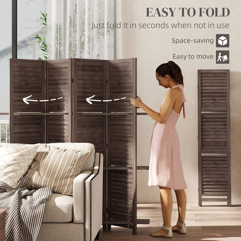67-Inch 4-Panel Walnut Room Divider with Shelves – alternate product view 5