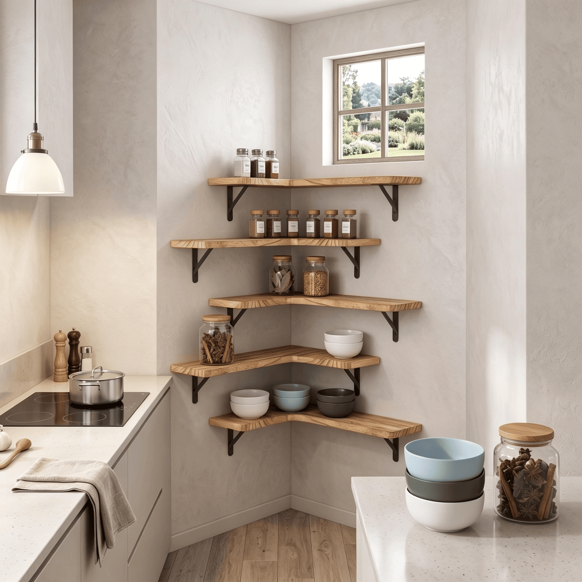 Set of 5 Matte Wood Corner Shelves – product view 4 of 6