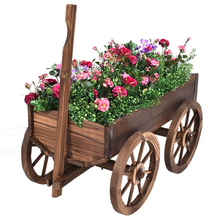Fir Wood Wagon Planter with Wheels – product view 4 of 12