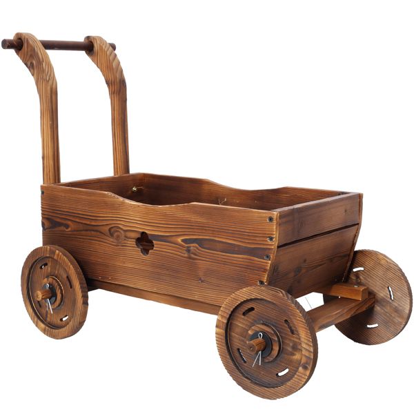 26.5-Inch Brown Wooden Wagon Planter with 4 Wheels – main product view