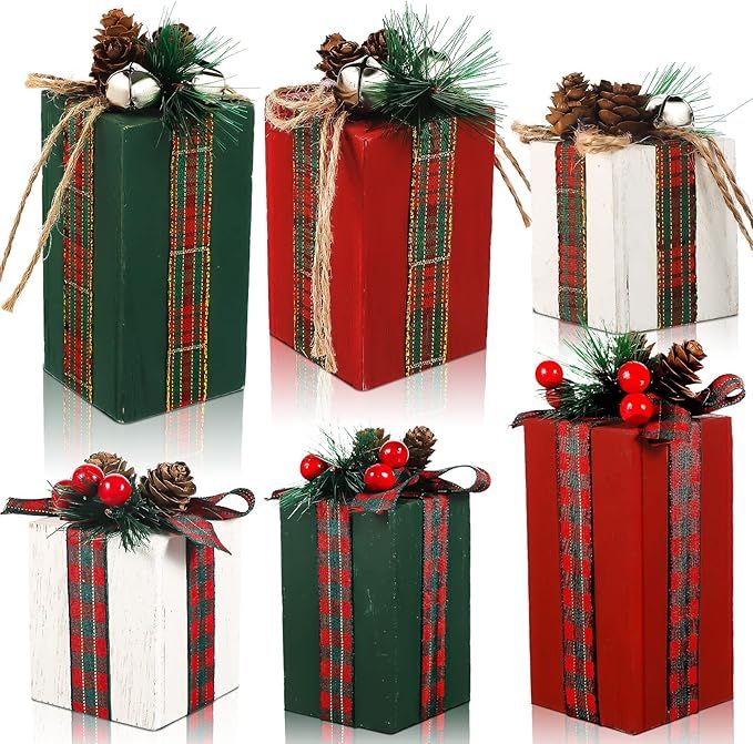 Set of 6 Rustic Christmas Gift Box Decorations