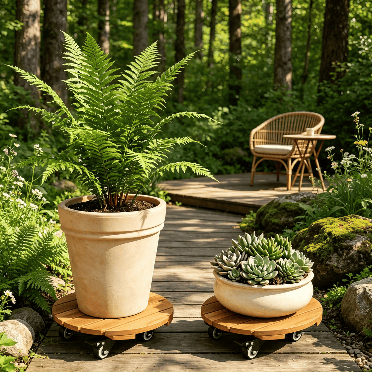 Acacia Rolling Plant Stand with Locking Casters – product view 5 of 6