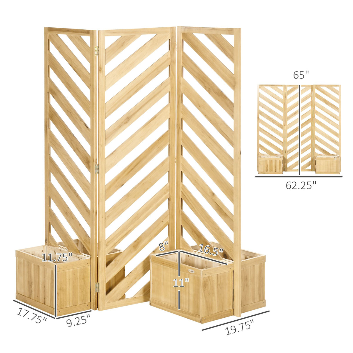 Wood Privacy Screen with 4 Planters and 3 Trellises – product view 3 of 11