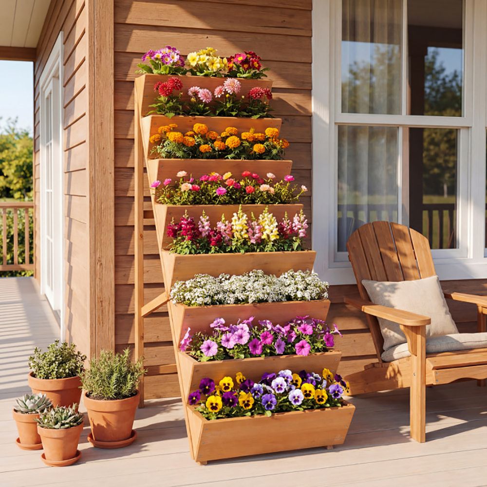8-Tier Vertical Fir Wood Garden Bed, Orange – product view 3 of 9