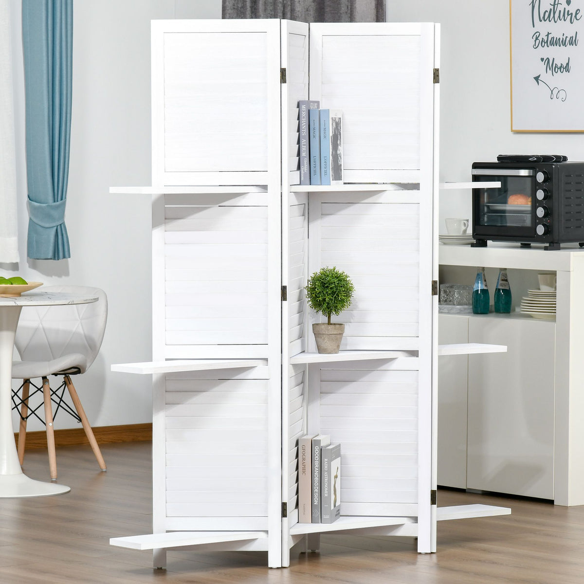 67-Inch 4-Panel White Room Divider with Shelves – alternate product view 10