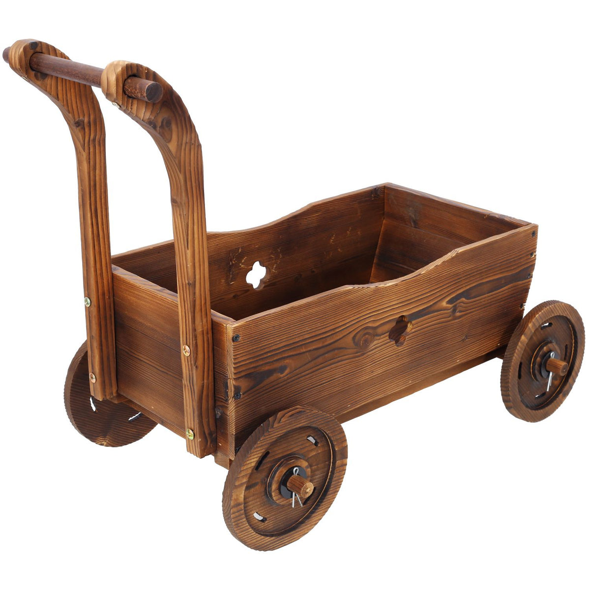 Carbonized Fir Wood Wagon Planter with 4 Wheels – product view 7 of 15