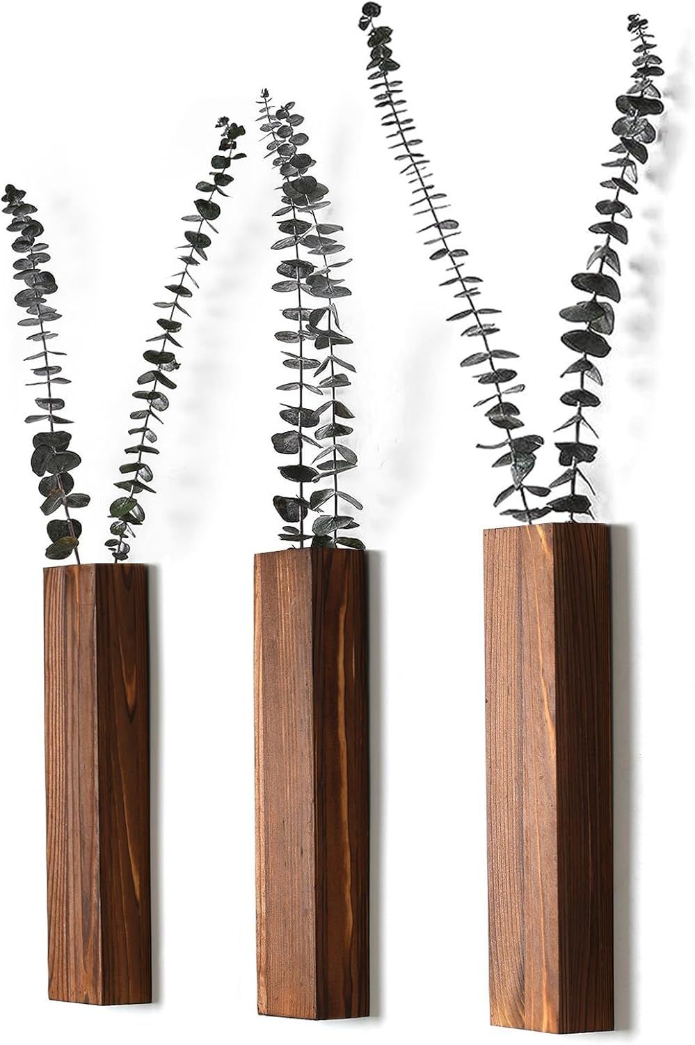 Set of 3 Rectangular Walnut Wall Planters – main product view