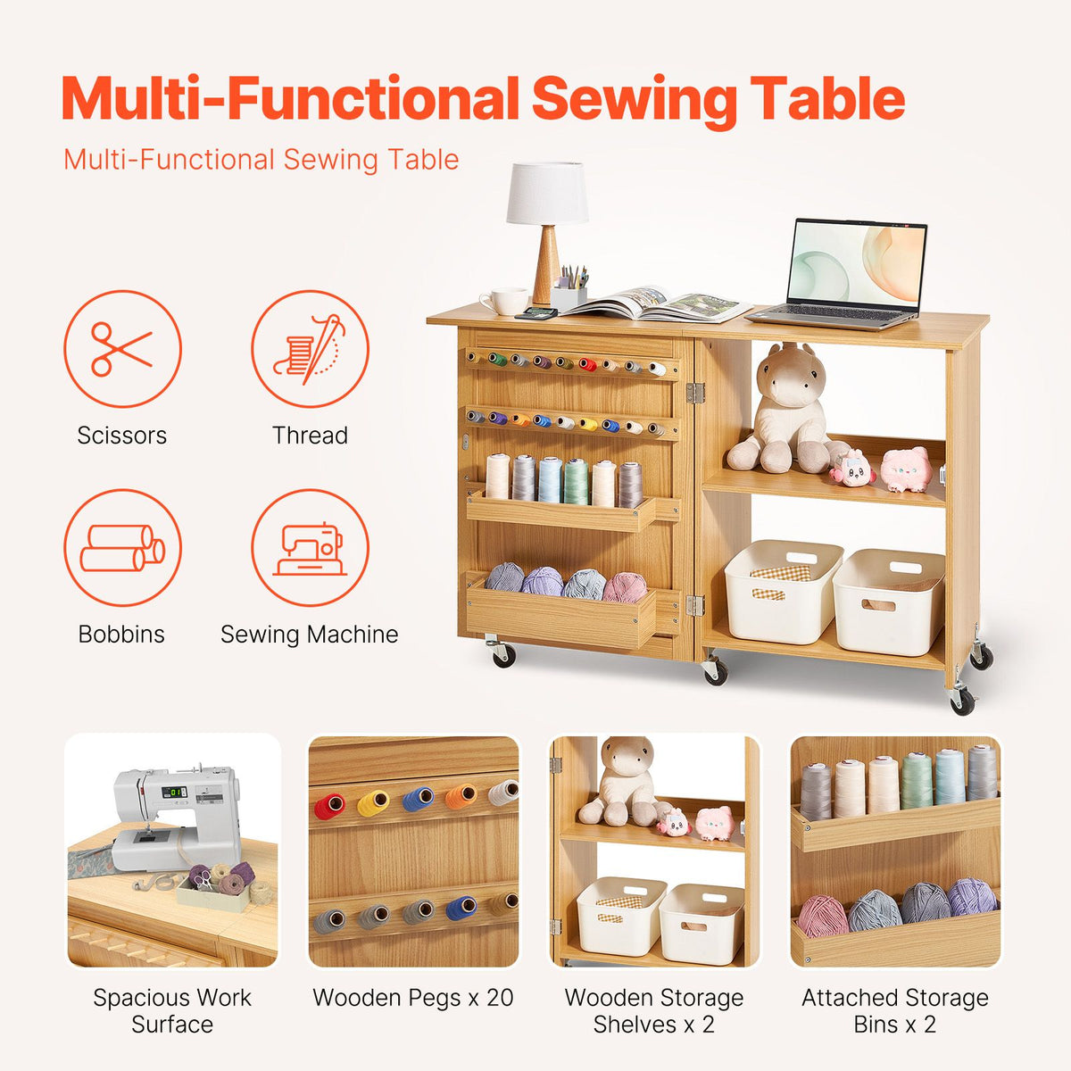 Folding Sewing Table with Storage – product view 2 of 12
