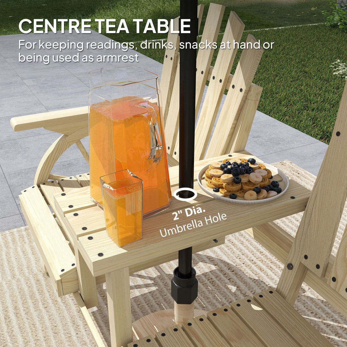 2-Seat Wood Garden Bench with Center Table – product view 5 of 11
