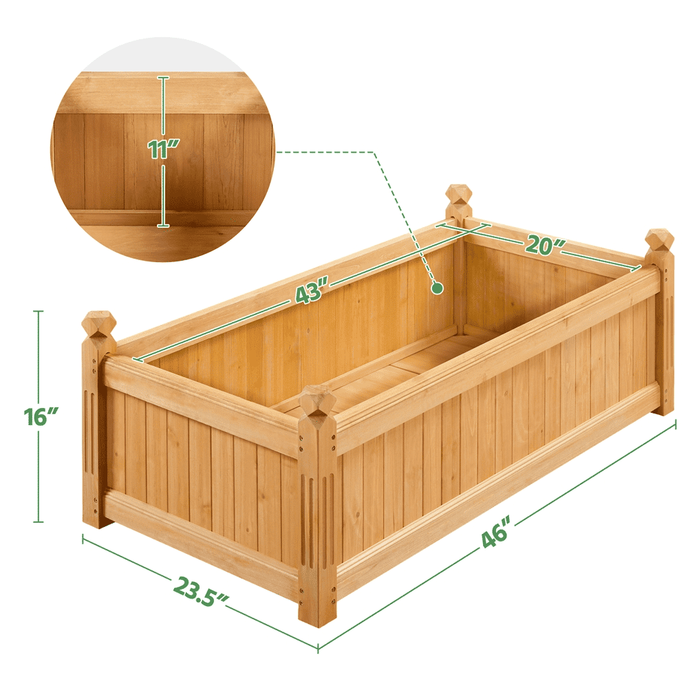 Fir Wood Rectangular Garden Planter, Light Brown – product view 2 of 5