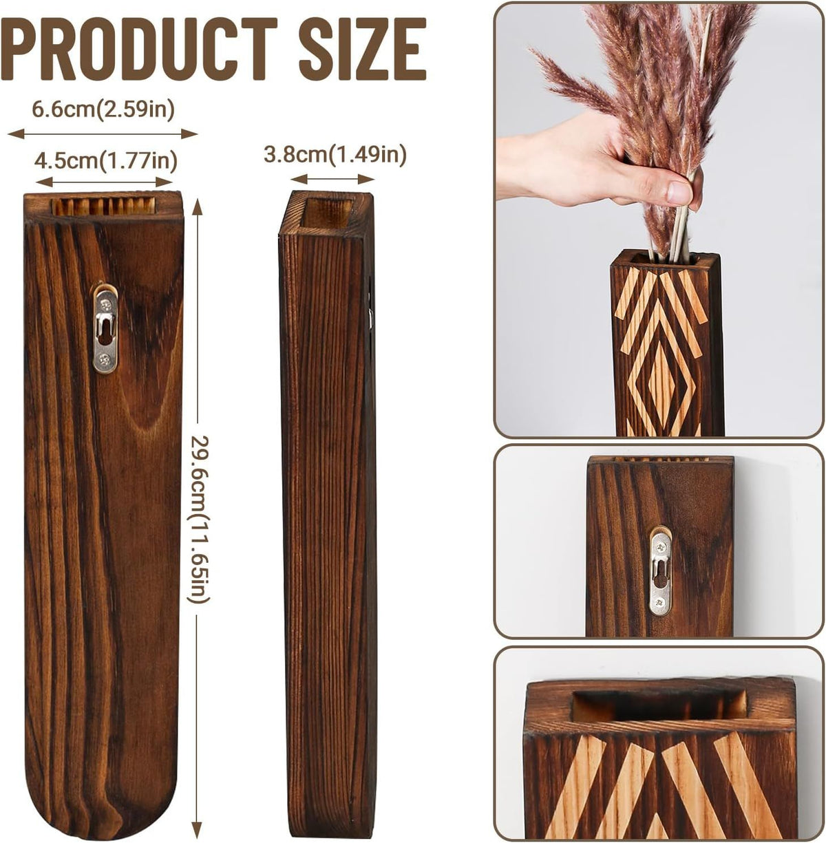 Set of 3 Semicircular Walnut Wall Planters – product view 4 of 4