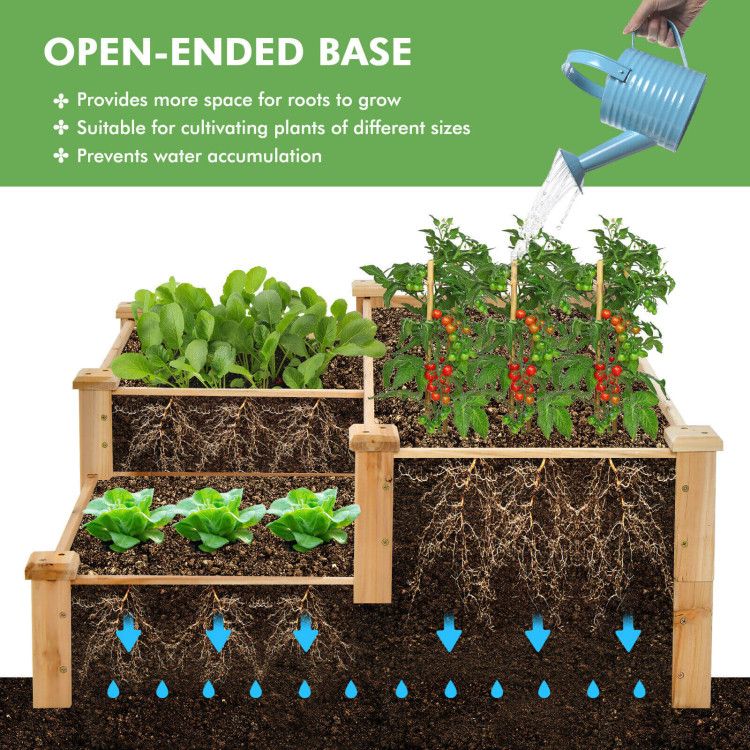 3-Tier Wooden Raised Garden Bed with Open Base – product view 7 of 10