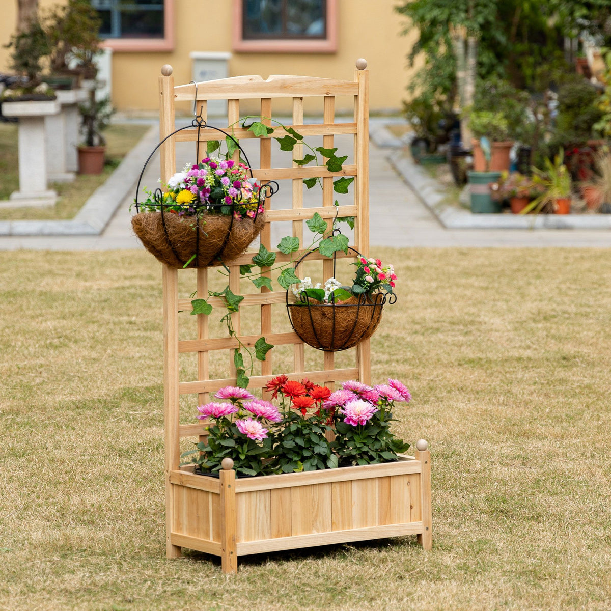 49-Inch Fir Wood Planter with Trellis, Natural – product view 2 of 12