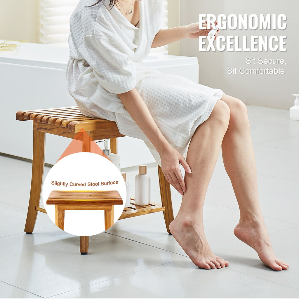 20-Inch Teak Shower Bench with Shelf – product view 5 of 12