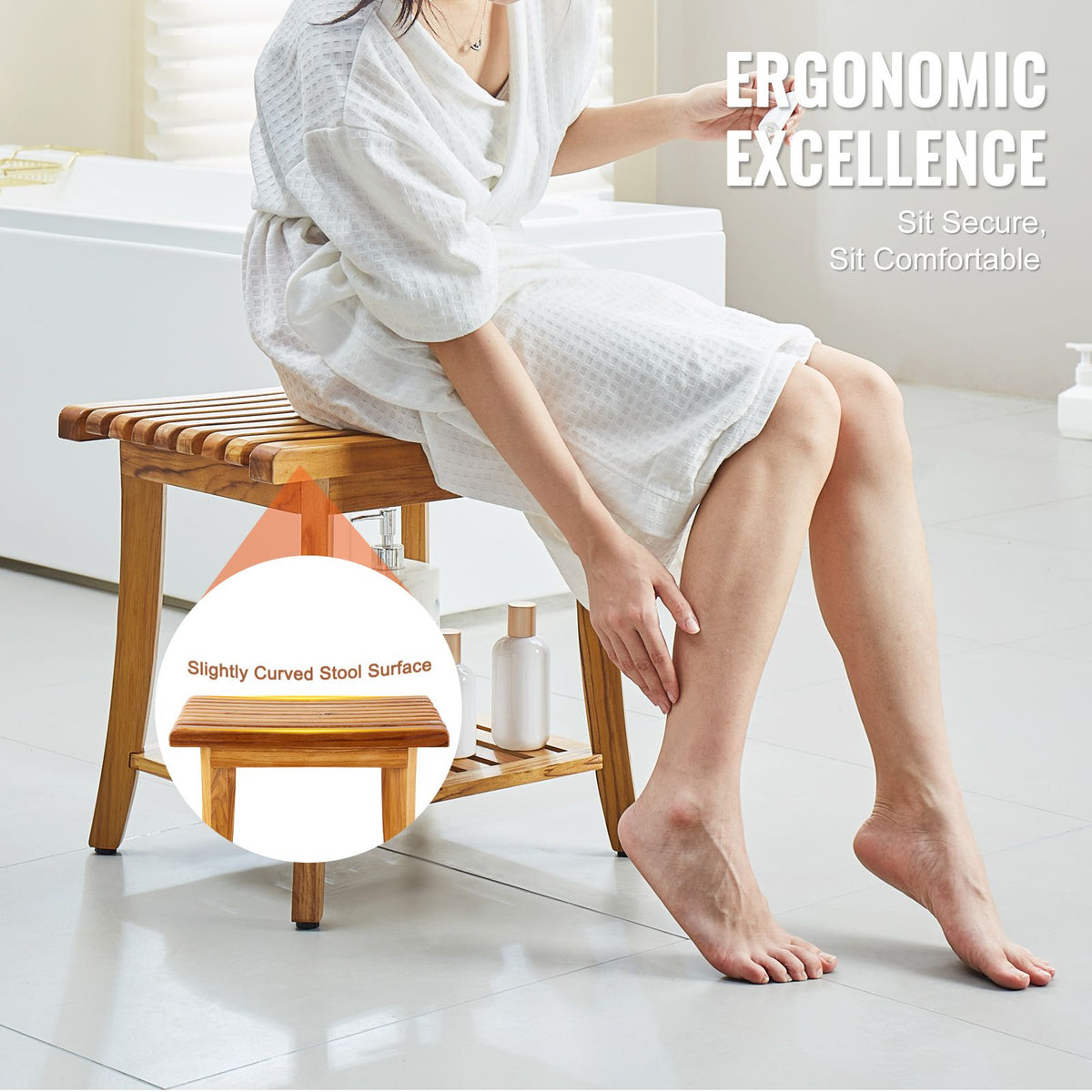 20-Inch Teak Shower Bench with Shelf – product view 5 of 12