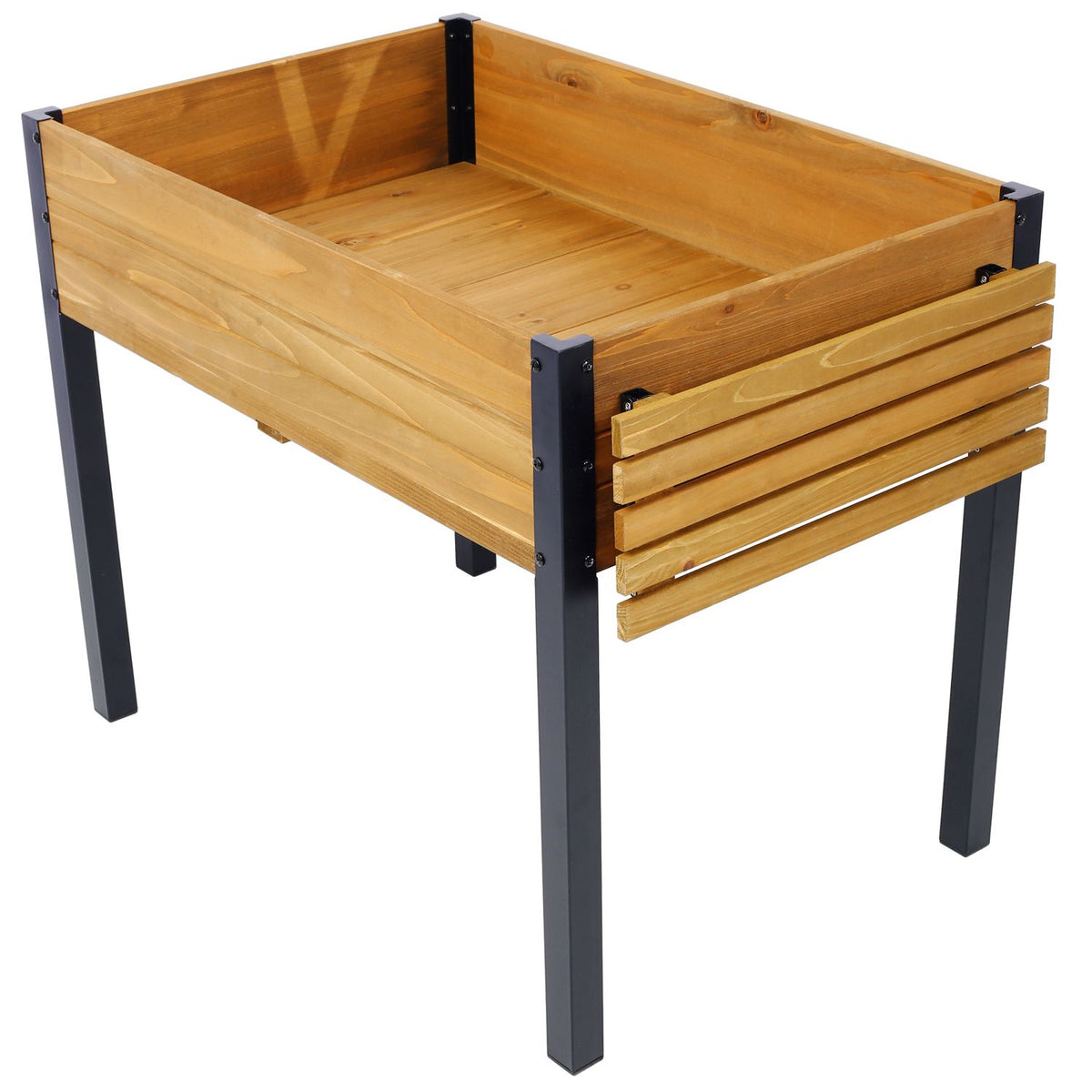 53-Inch Fir Wood Planter with Metal Legs, Brown – product view 5 of 17