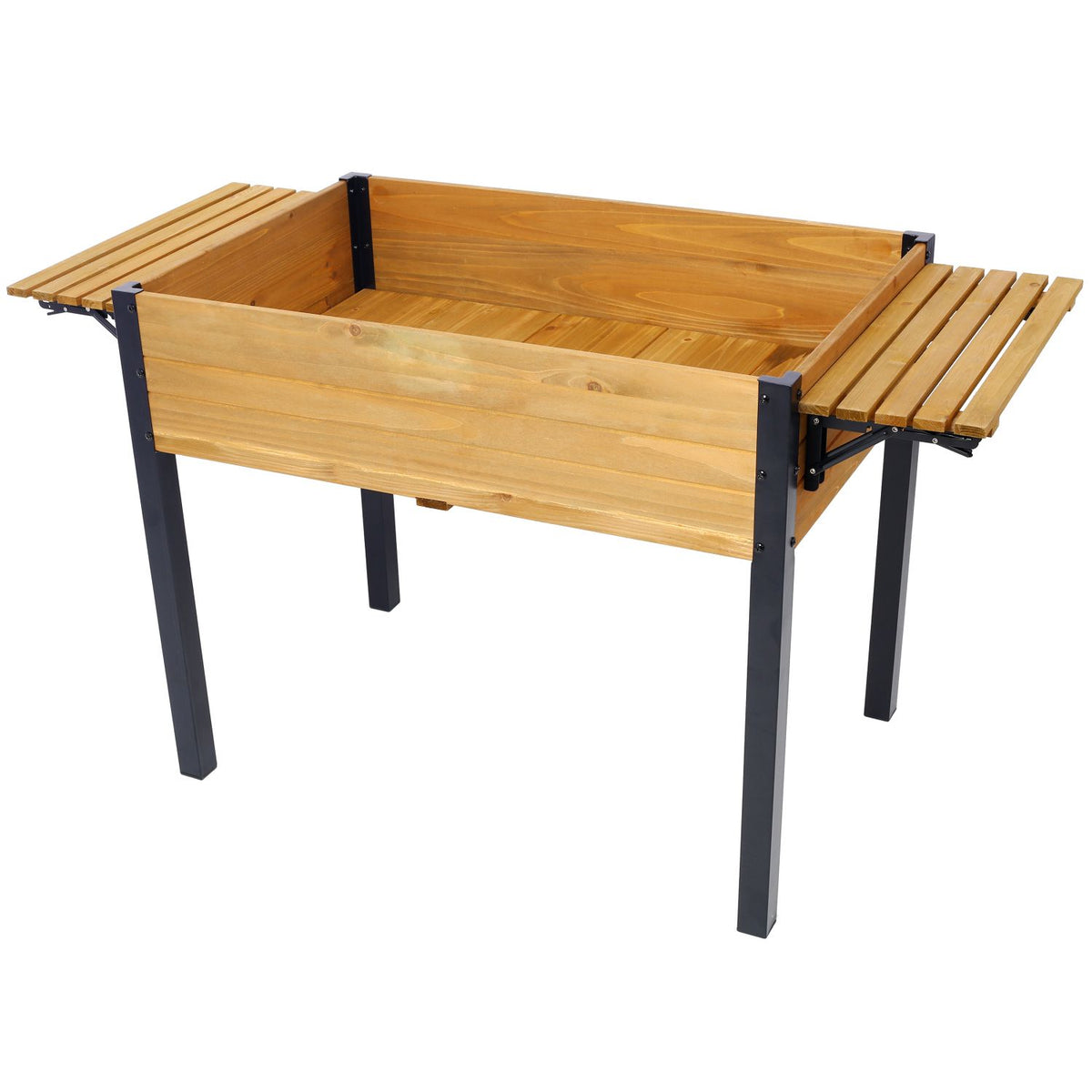 53-Inch Fir Wood Planter with Metal Legs, Brown – main product view