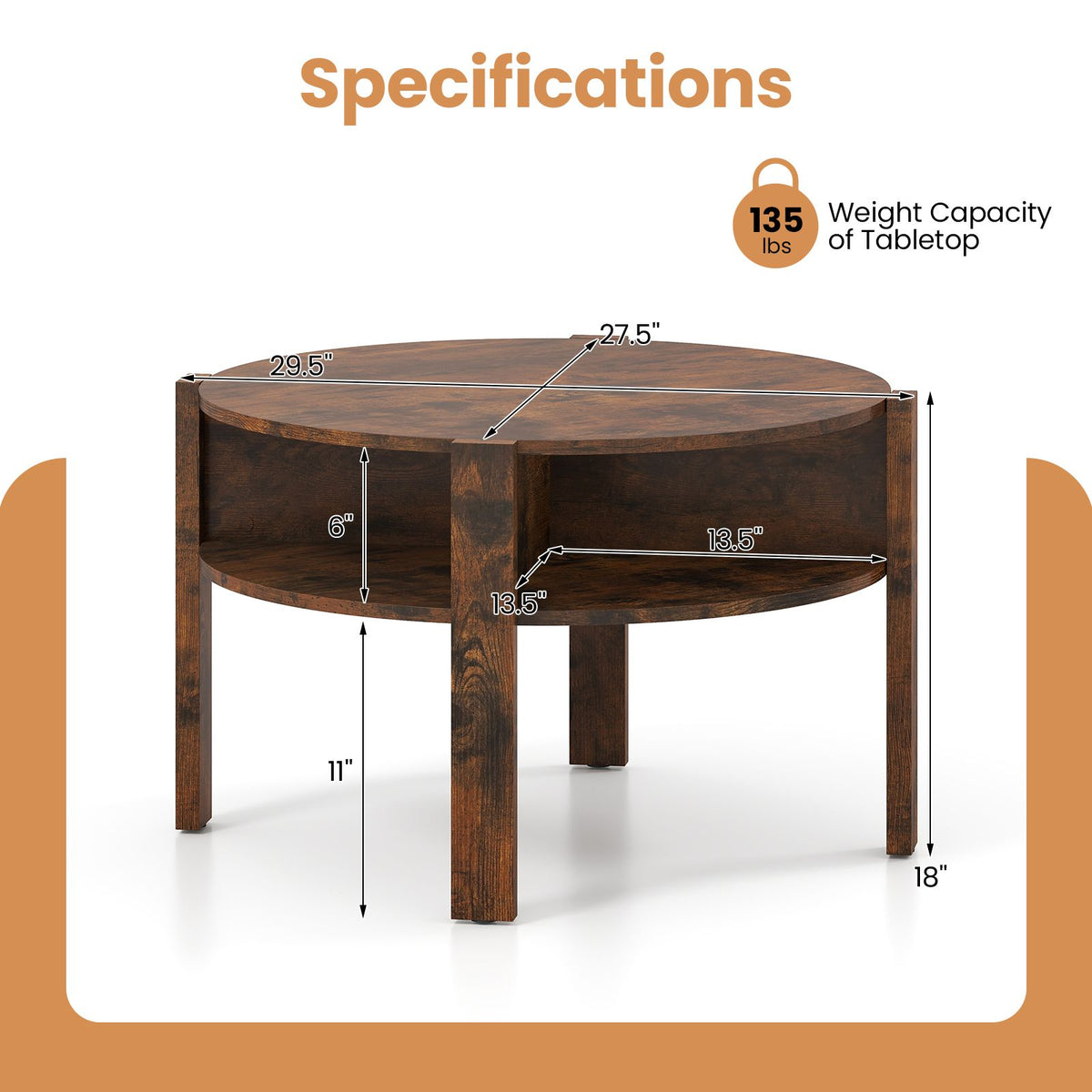 29.5-Inch Round Coffee Table with Storage – product view 5 of 10