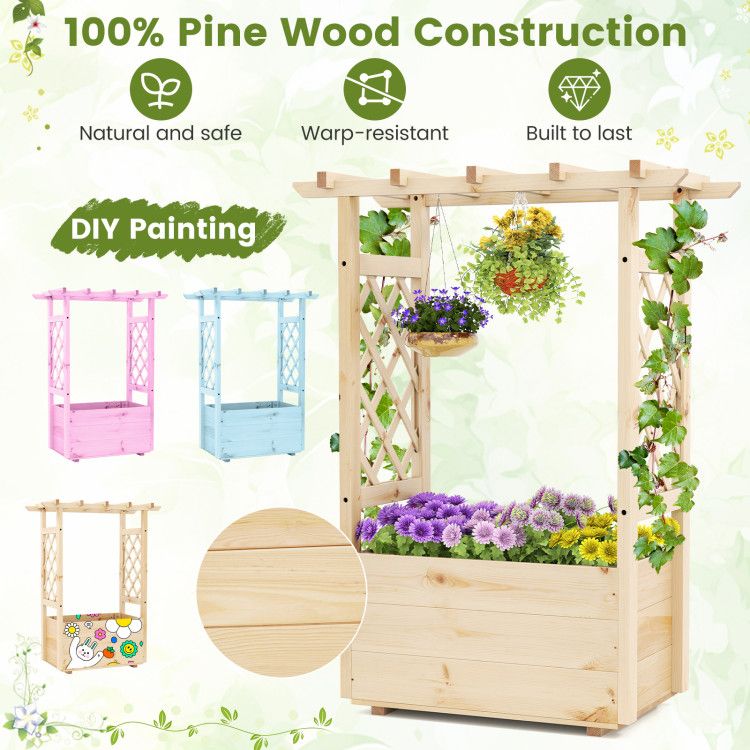 Pine Wood Planter with Trellis and Hanging Bar – product view 9 of 10