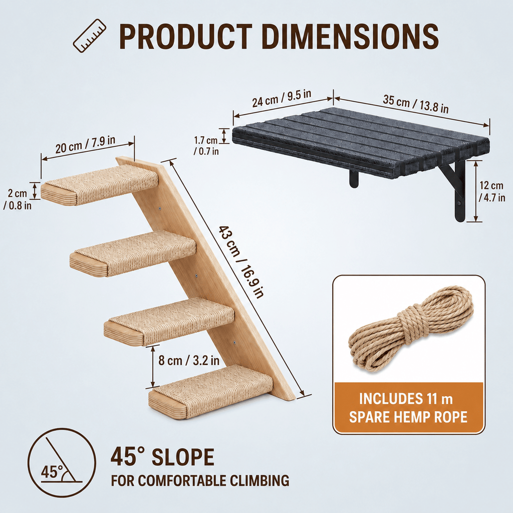 Wall-Mounted Cat Stairs and Shelf Set – product view 2 of 6