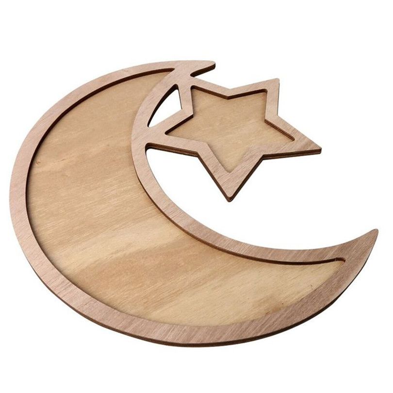 Wooden Eid Moon and Star Dessert Tray – main product view
