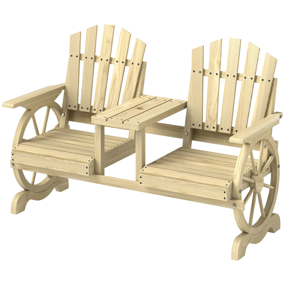 2-Seat Wood Garden Bench with Center Table – main product view
