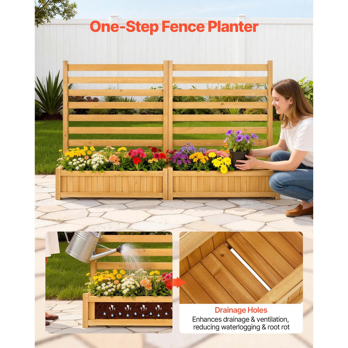 45-Inch Wood Privacy Screen with 2 Planters – product view 5 of 12