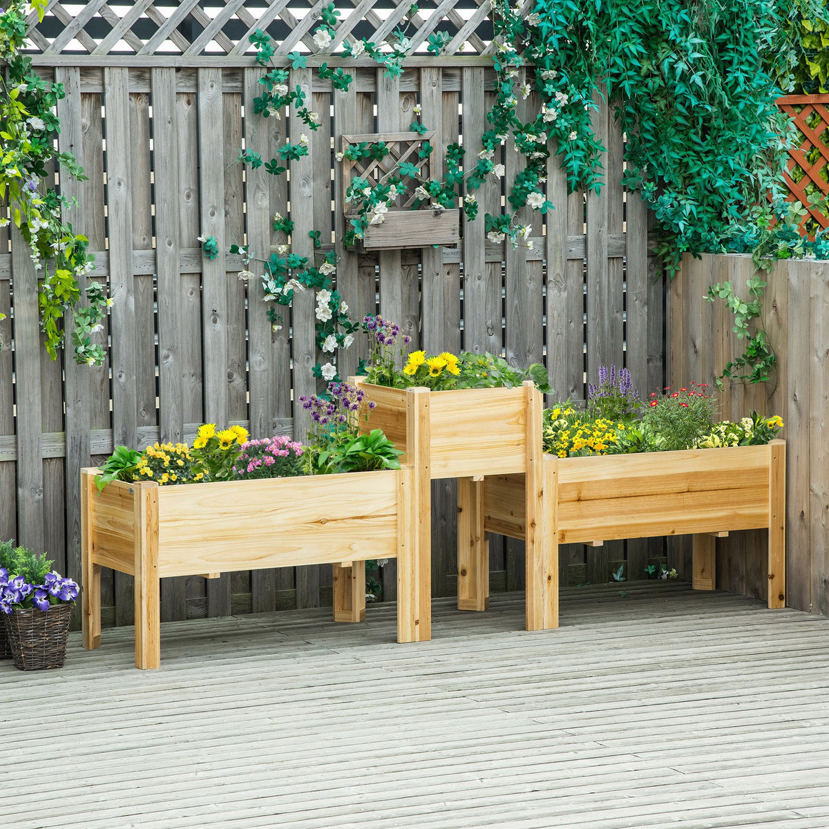Set of 3 Elevated Fir Wood Planters with Liners – product view 10 of 11