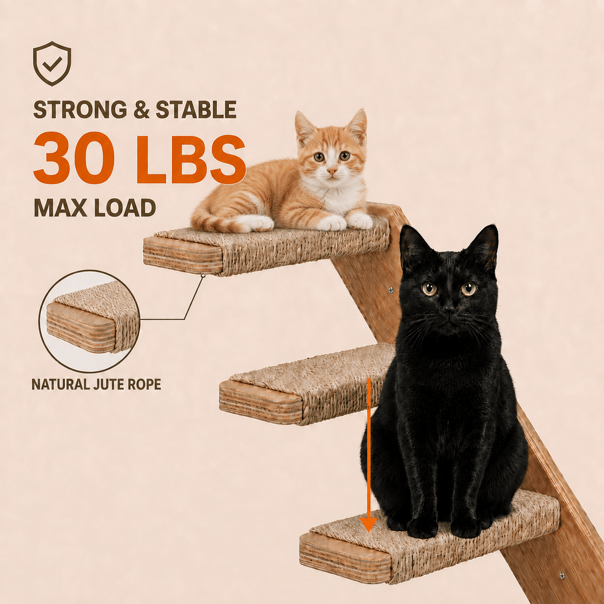 Wall-Mounted Cat Stairs and Shelf Set – product view 3 of 6