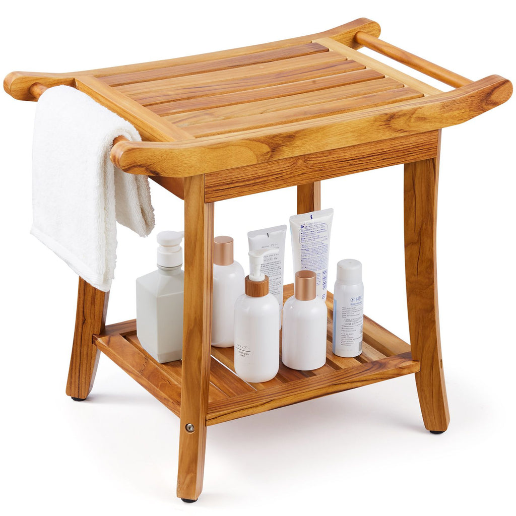22-Inch Teak Shower Bench with Shelf – product view 9 of 12