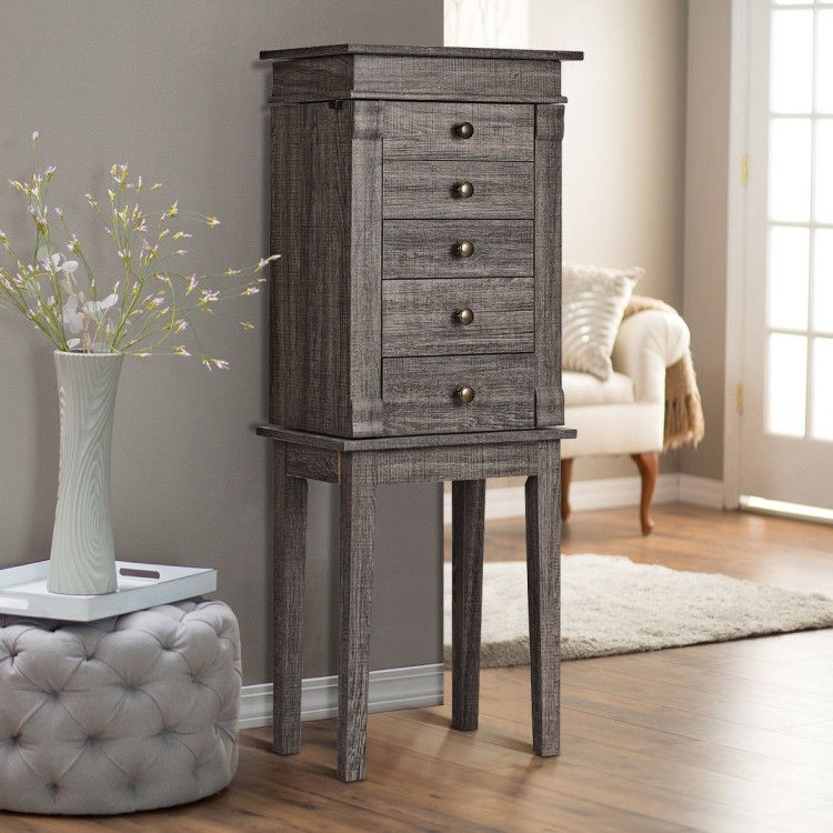 Standing Jewelry Cabinet with 5 Drawers and Mirror – main product view