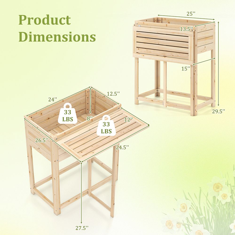 Elevated Fir Wood Planter with Folding Side Table – product view 10 of 10
