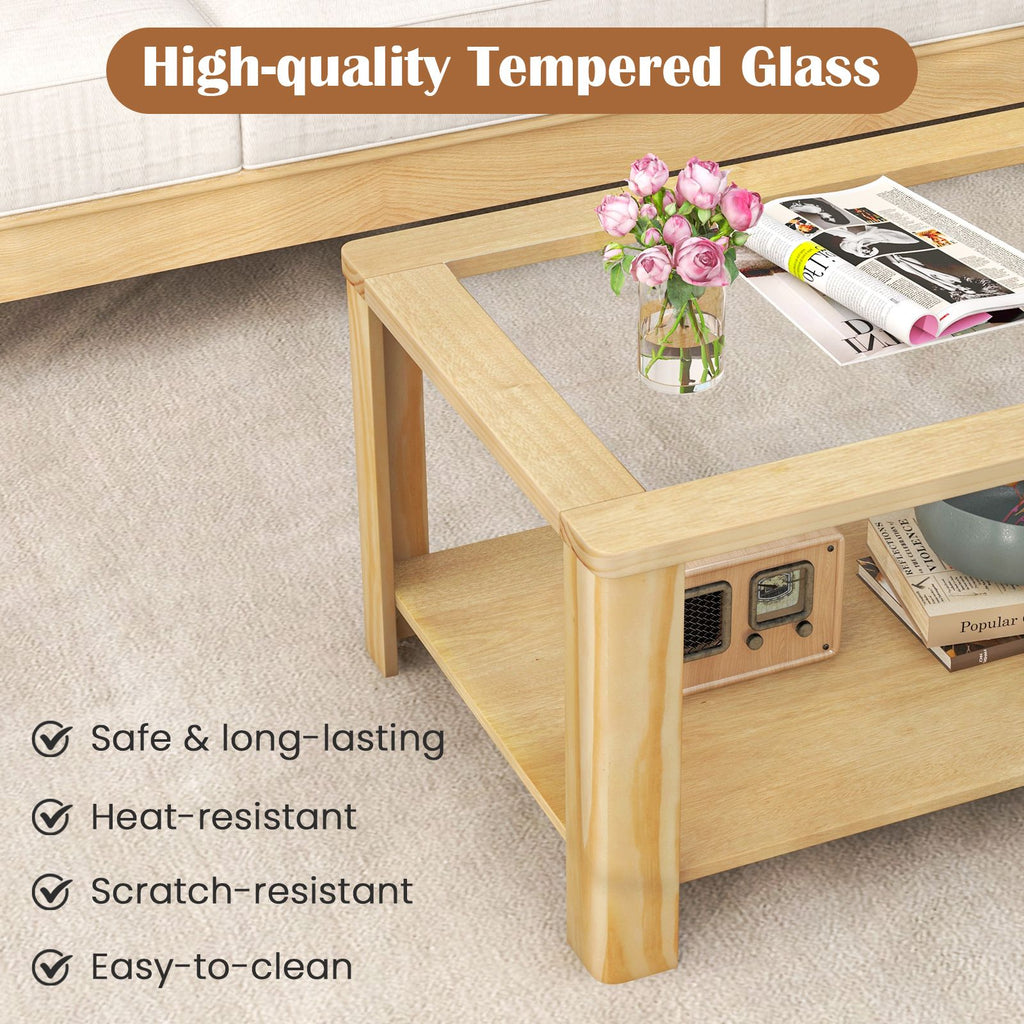 2-Tier Glass-Top Coffee Table with Storage Shelf – product view 7 of 10