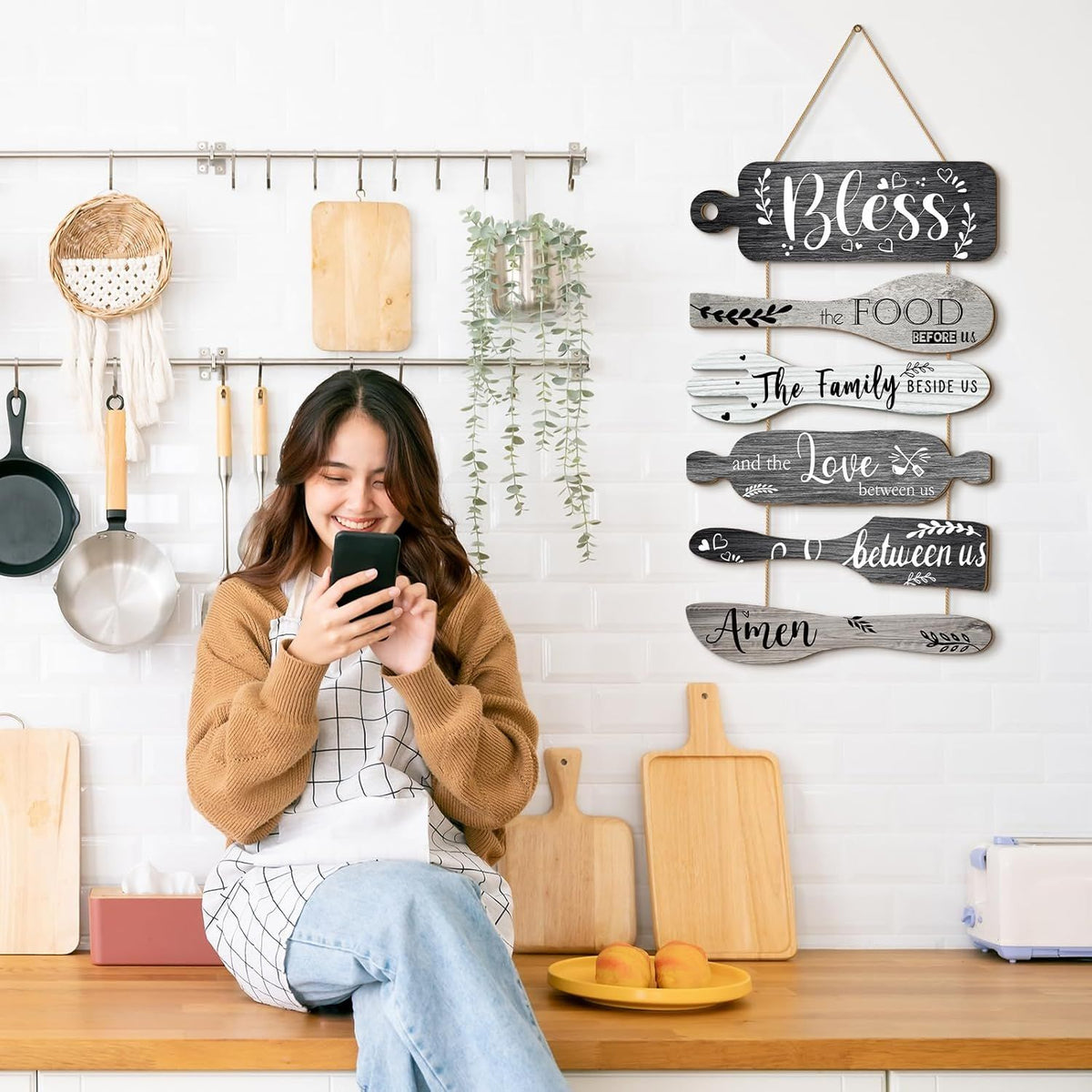 6-Piece 13x21-Inch “Bless the Food” Wall Sign – alternate product view 5