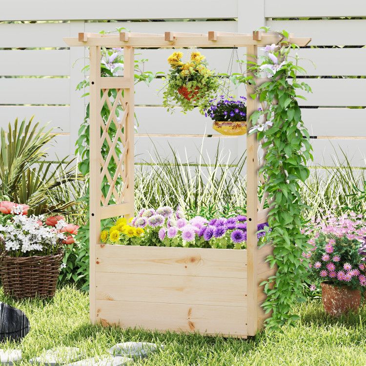 Pine Wood Planter with Trellis and Hanging Bar – product view 3 of 10