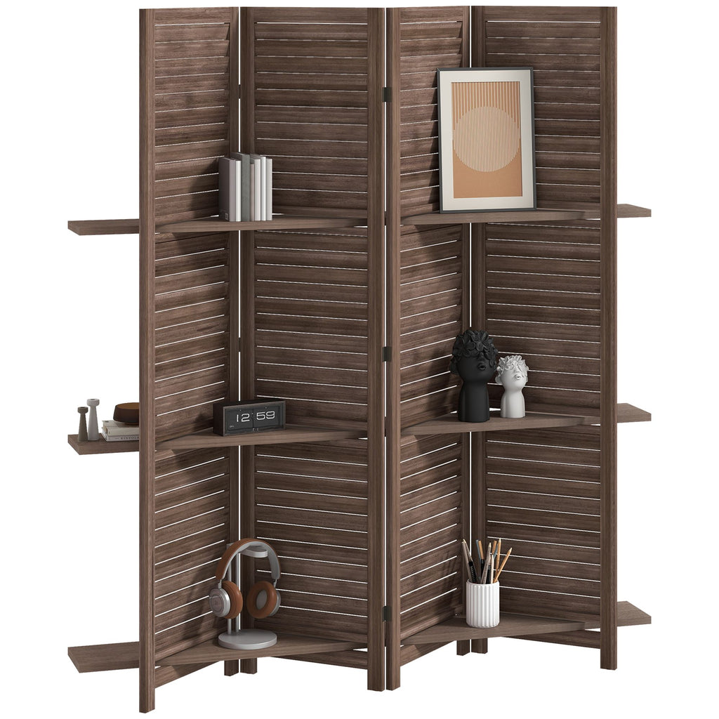 67-Inch 4-Panel Walnut Room Divider with Shelves – alternate product view 11