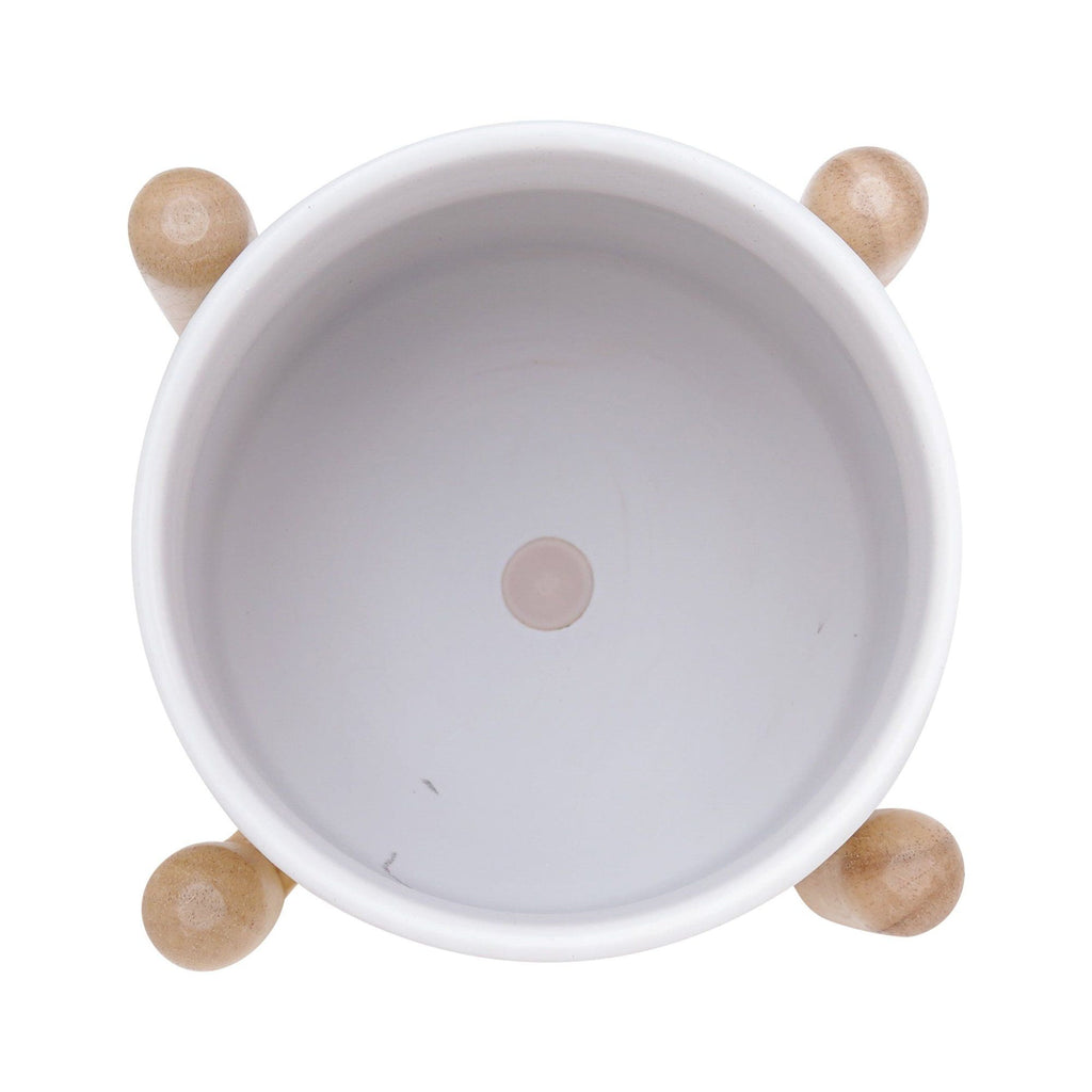 6-Inch White Ceramic Planter with Wood Stand – product view 2 of 5