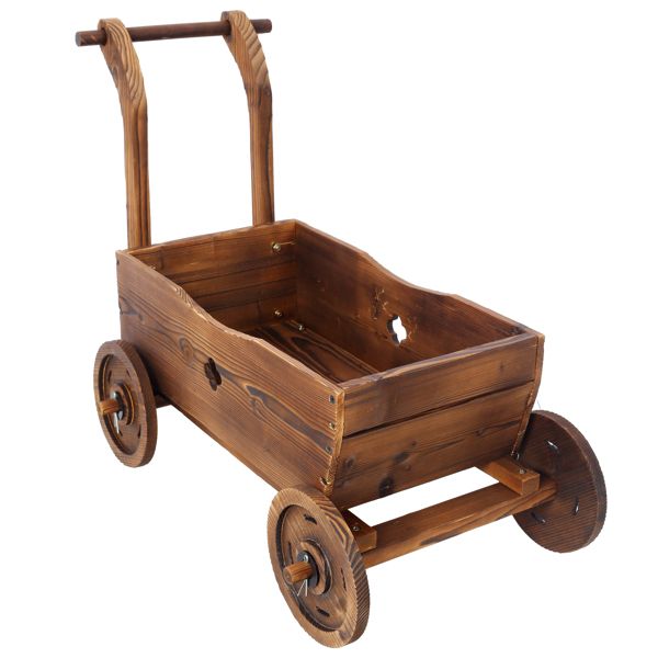26.5-Inch Brown Wooden Wagon Planter with 4 Wheels – product view 3 of 15