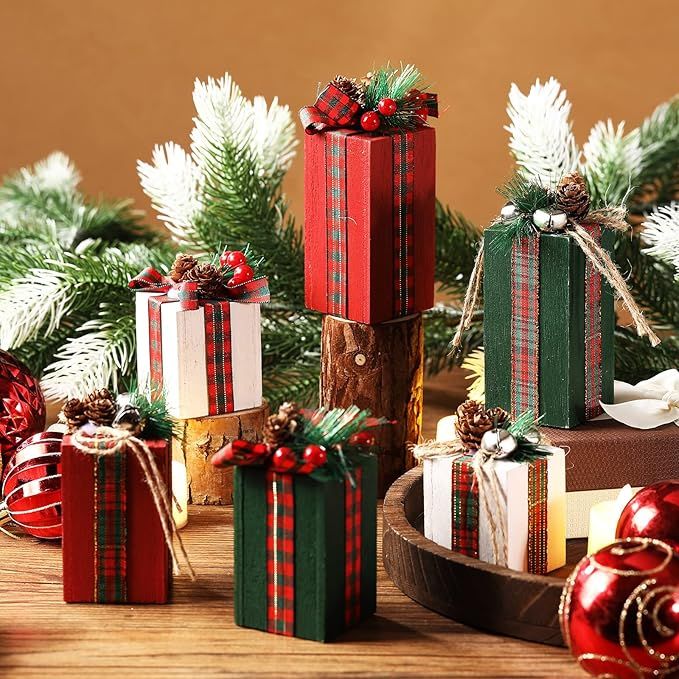 Set of 6 Rustic Christmas Gift Box Decorations – alternate product view 2