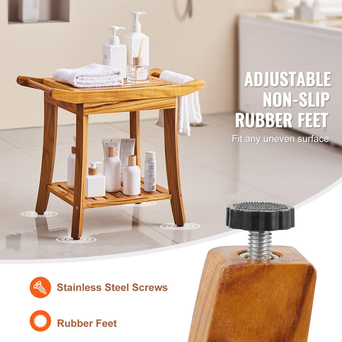 22-Inch Teak Shower Bench with Shelf – product view 4 of 12