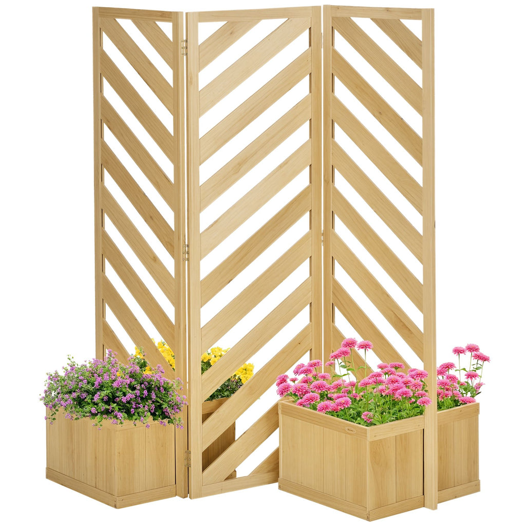 Wood Privacy Screen with 4 Planters and 3 Trellises – main product view