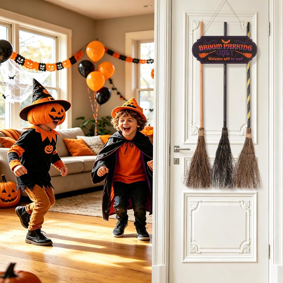 Halloween Broom Parking Sign with 3 Brooms – product view 4 of 16