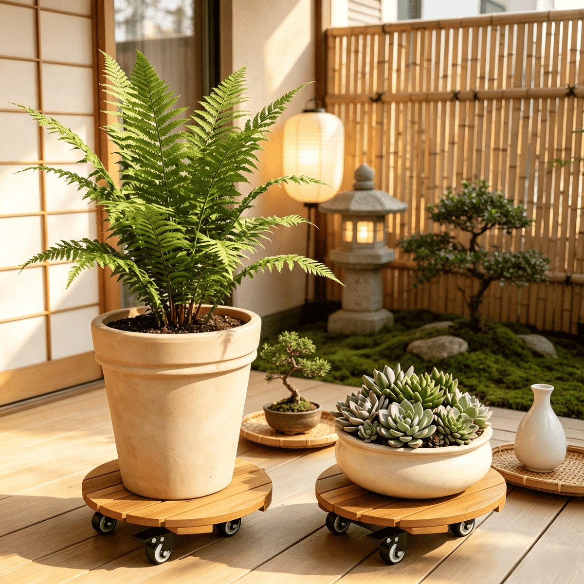 Acacia Rolling Plant Stand with Locking Casters – product view 3 of 6