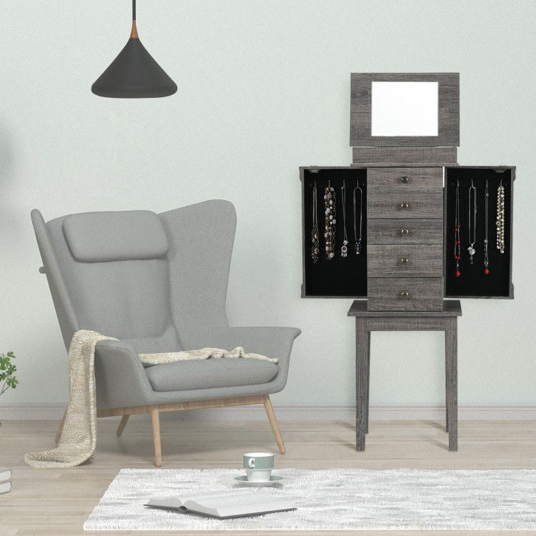 Standing Jewelry Cabinet with 5 Drawers and Mirror – product view 2 of 12