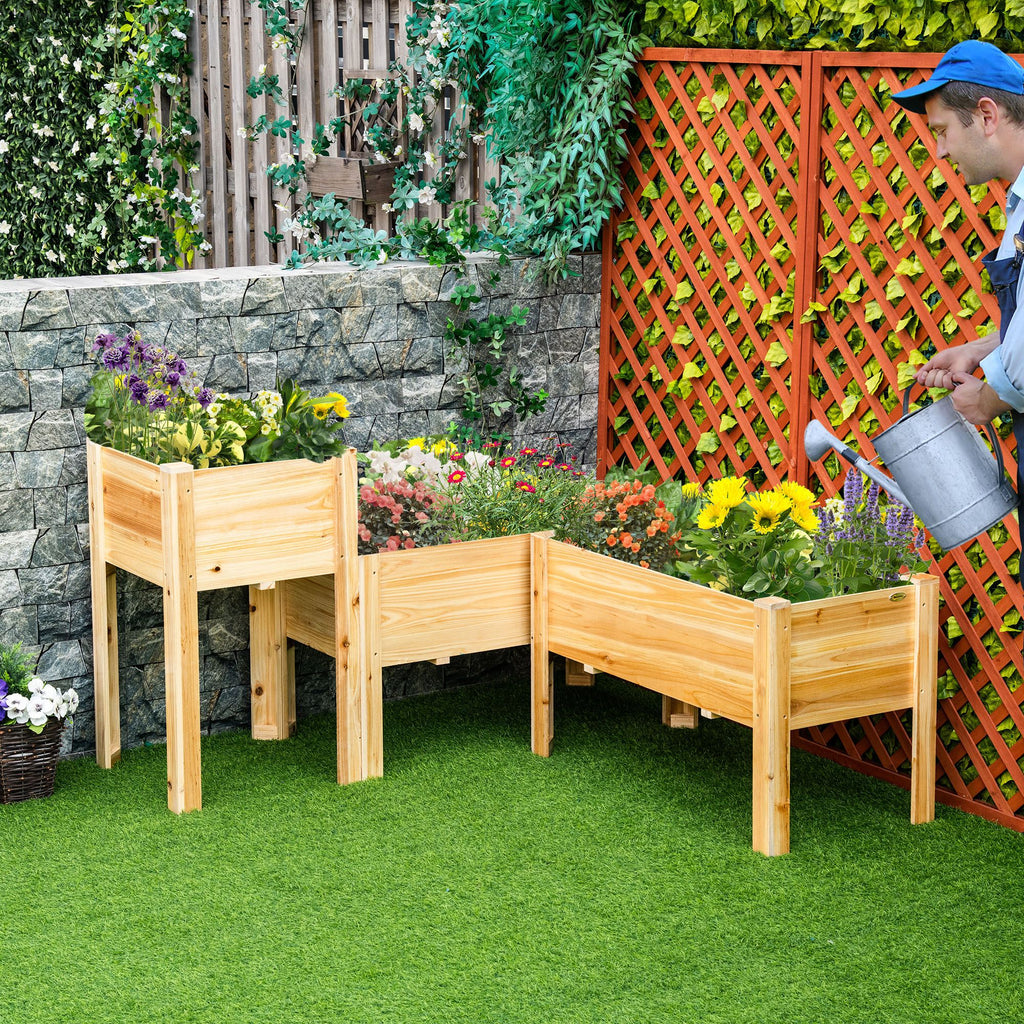 Set of 3 Elevated Fir Wood Planters with Liners – product view 2 of 11