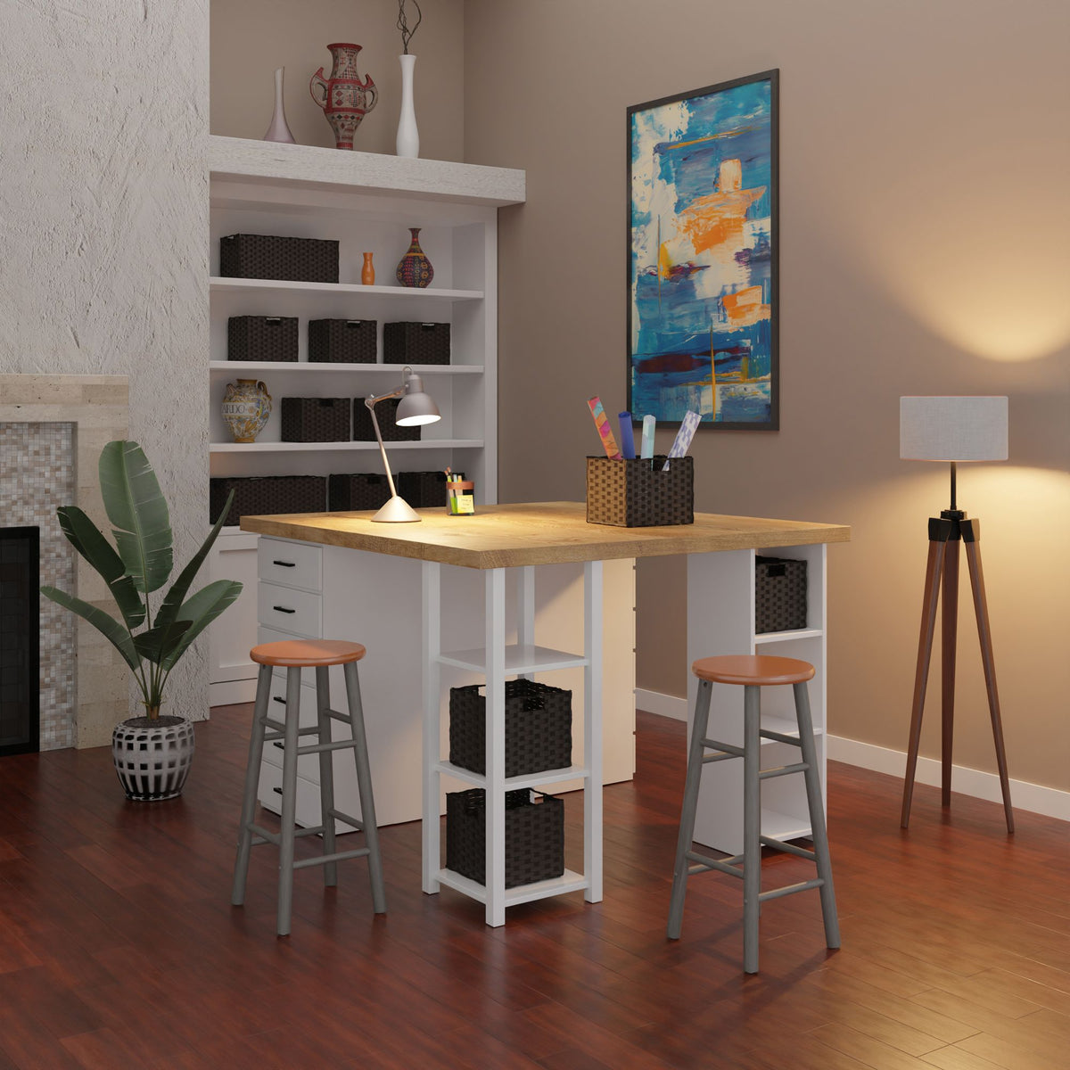 Set of 2 29-Inch Gray and Teak Bar Stools – product view 6 of 10