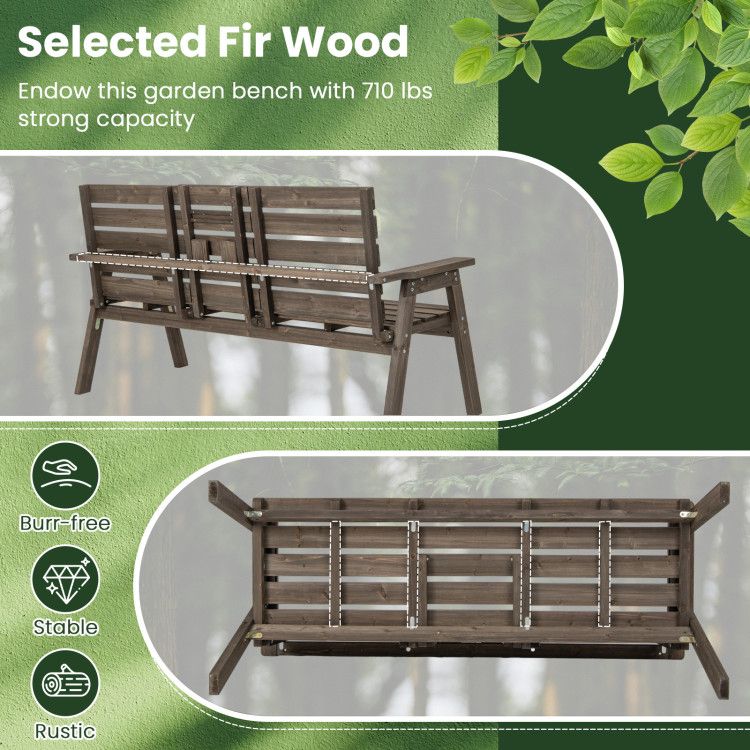 Fir Wood Outdoor Bench with Folding Table – product view 4 of 21