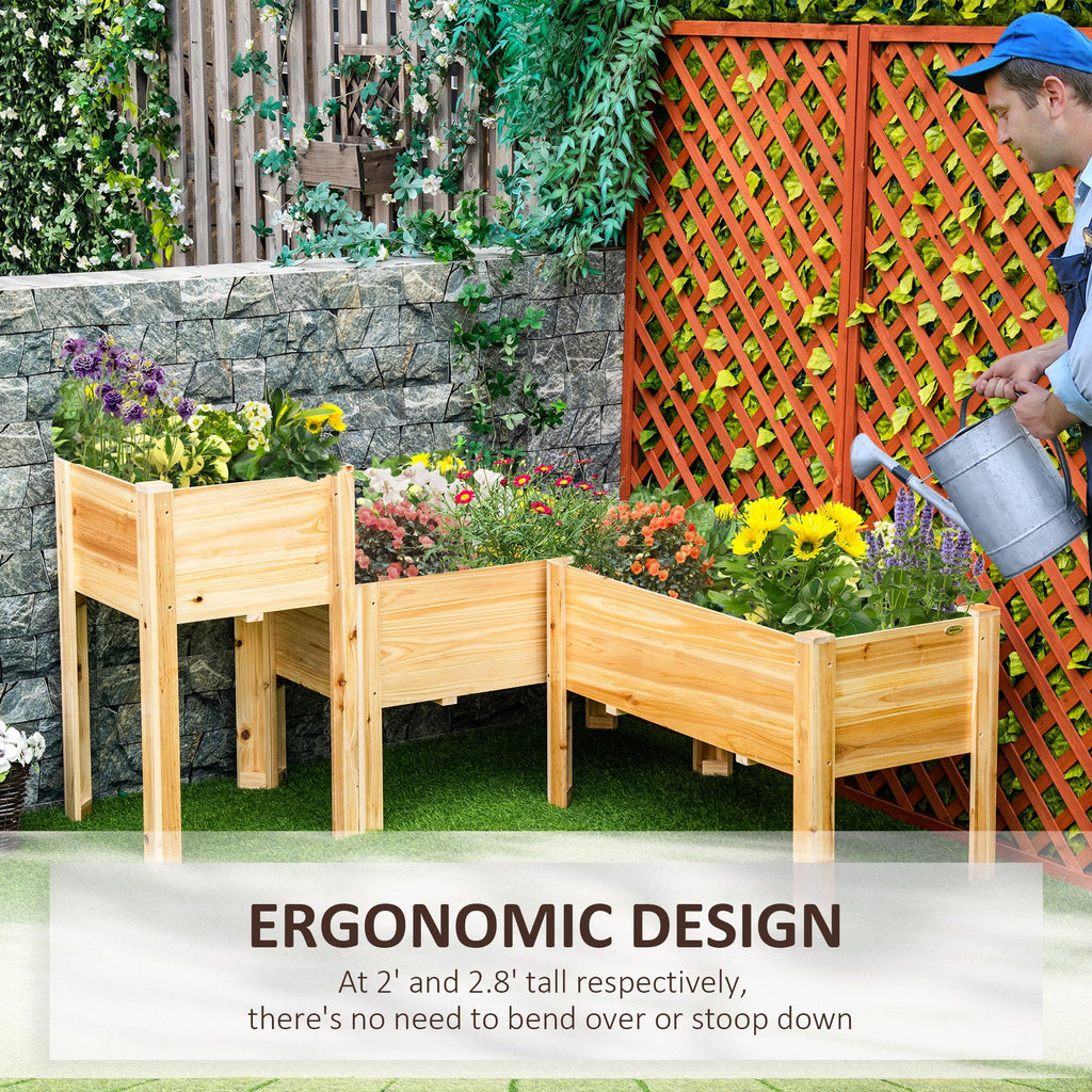 Set of 3 Elevated Fir Wood Planters with Liners – product view 5 of 11