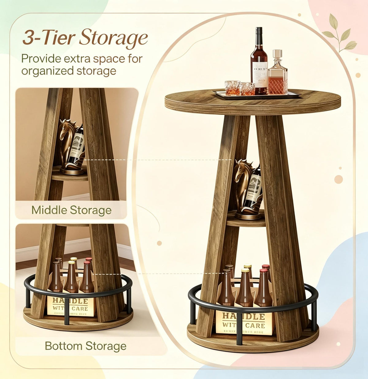 39.4-Inch 3-Tier Bar Table – product view 2 of 6