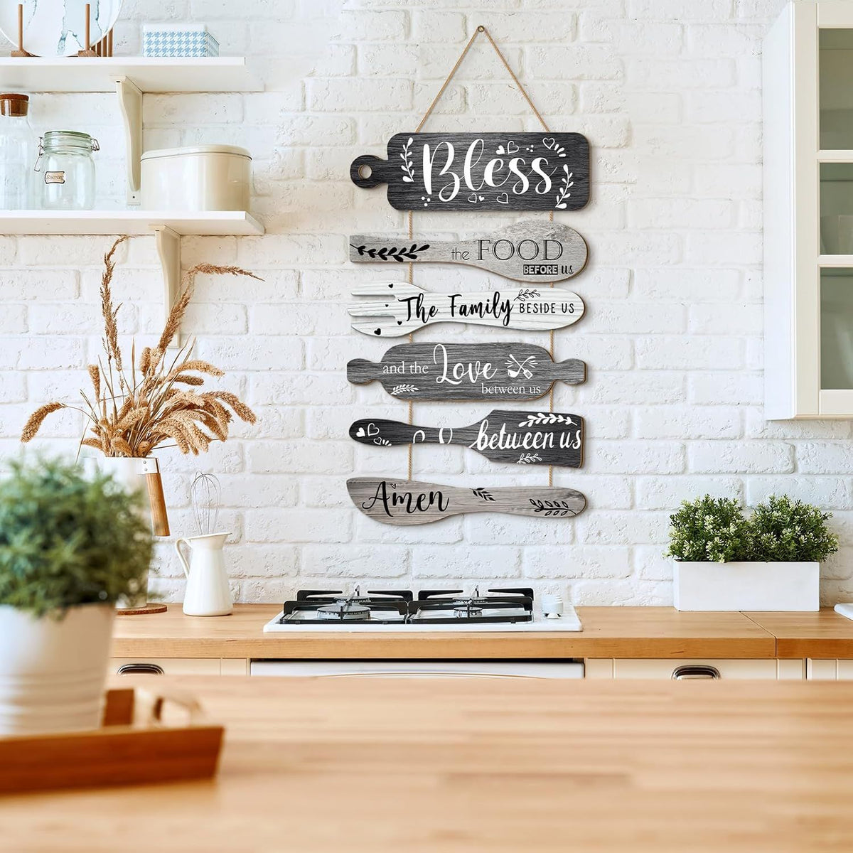 6-Piece 13x21-Inch “Bless the Food” Wall Sign – alternate product view 2